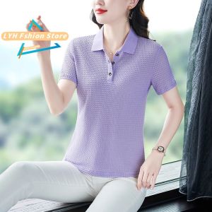 Short-sleeved POLO Blouses & Shirts for Women POLO Collar T-shirts New Fashion All-match Korean Loose Large Size Elegant Tops