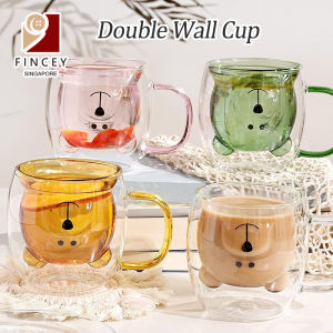 Double Wall Glass Mug Cute Bear Mugs Milk Coffee Bear Mug with Handle Insulated Espresso Beer Cup for Birthday Gifts