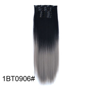 24นิ้ว16คลิปตรงยาวใยสังเคราะห์หยิกผมปลอมแบบไล่สีสีเทาคลิปในผมวิกผม