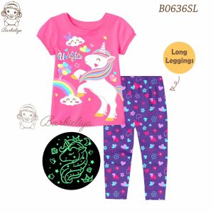 Barbieliya Girl Casual 2piece set PRINCESS MERMAID UNICORN B0638SL B0636SL Glow in Dark  Set Wear Fashion Homewear 2pcs Set