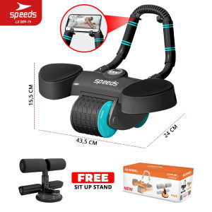 SPEEDS AB Roller Wheels Plank Trainer Abdominal Core Roller Alat Push Up Sit Up Stand Bar 2in1 Automatic Rebound Gym Aman 009-19 HITAM