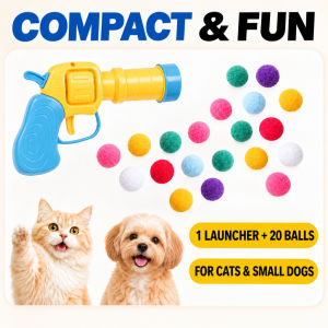 Pet Dog Cat Ball Launcher Toy Gun With Plush Ball Toys Mini Shooting Gun Interactive Cat Teaser