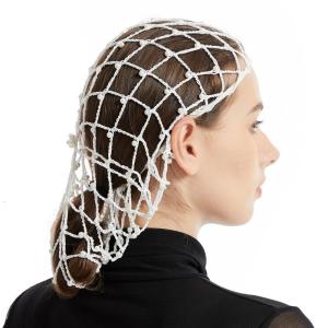 Elegant Handmade Crochet Snood Hair Net Turban Hat for Women with Pearls Bead Decoration Great for Weddings and Parties