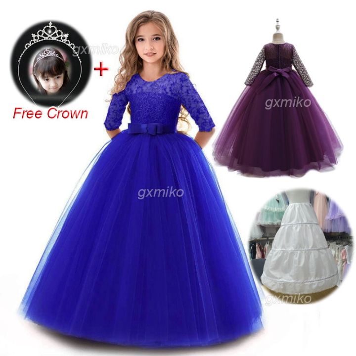 Flower Kids Dress for Teens Girls 12 Years Old Lace Tulle Puffy Long Purple Dress for Kids 5 6 7 8 9 10 Year Old Birthday Princess Party Wedding Formal Gown with Freebie Crown Lazada PH