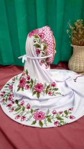 (COD) Mukena Dewasa Terusan/Lajuran Polino Motif Bordir Bunga Dahlia Indah Cantik Bahan Adem