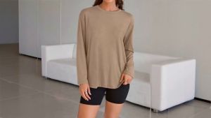 Fashion Queen Womens Oversized Long Sleeve T Shirt 2025 Basic Round Neck T T-shirt Autumn Top Casual Workout Y2K Clothing