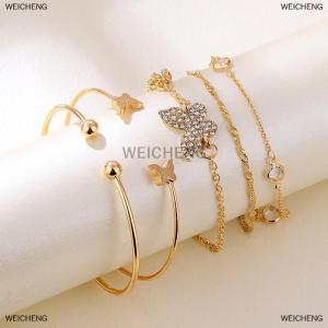 [COD] WEICHENG 5PC New Bohemian Elegance Open Bracelets Rhinestone Butterfly Bracelet Girl Gift