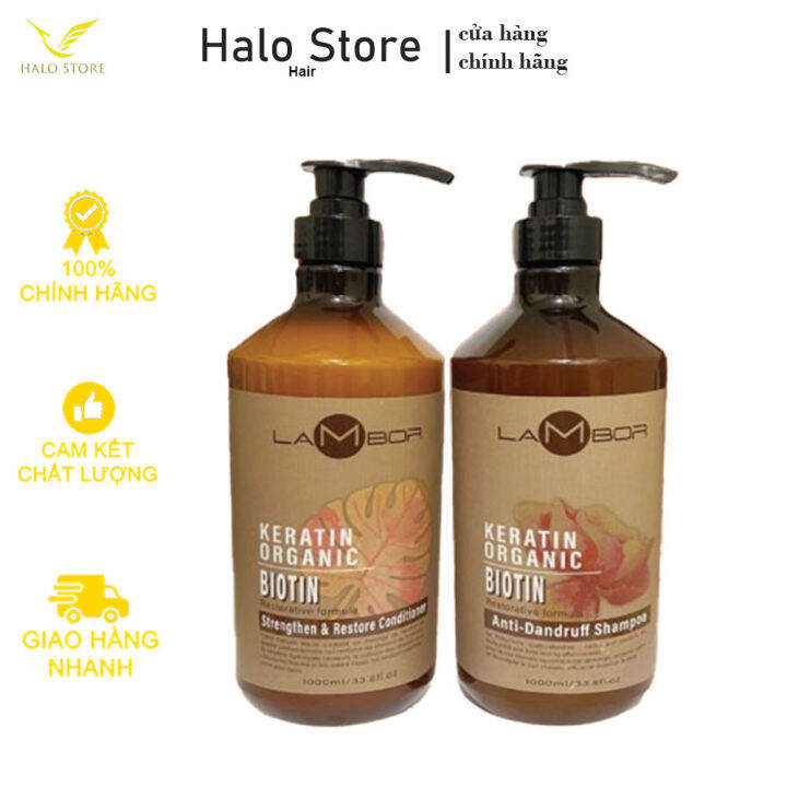 Dầu Gội Dầu Xả LAMBOR Có Keratin & Biotin 1000ml x2 Sạch Gàu Kiềm Dầu Giảm Gãy Rụng, Bộ Dầu Gội Cặp Oganic Kiềm Dầu