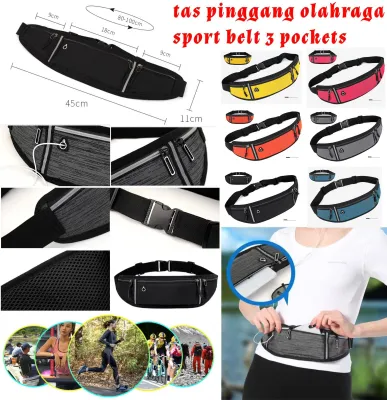 Tas Pinggang Olahraga 3 Pockets Sport Belt Running Waist Bag Waterproff