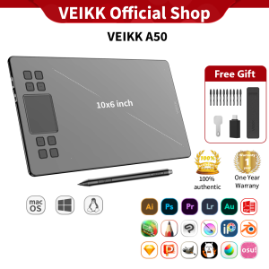(VEIKK Official store) VEIKK A50 Graphics Drawing Tablet Full Panel Digital Drawing Pad(10 x 6 inch Large work area) with 8192 Pressure Sensitivity Battery-Free Passive Pen and 1 Artist Glove