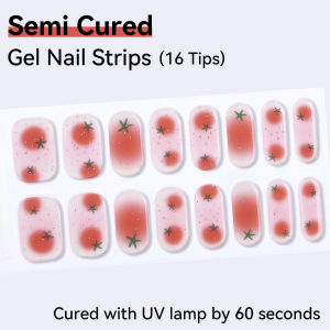 Aura Hearts Coquette bows Cherry & Tomato Aesthetics Semi-cured Gel Nail Strips 16Tips Zero Mess Nail Sticker|Requires UV Lamp