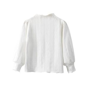 Childrens Puff  Sleeve Top Casual Long Sleeved T-Shirt Autumn Winter Kids Girl Knitted Bottoming Shirt with Lace Collar Top All Match Long