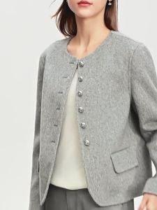 Xiaoxiangfeng full wool woolen coat for women in winter round neck single breasted double-sided MN0-1232TM4014-B