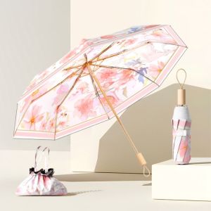 SQMETR Floral Sunshade Umbrella 8 Ribs Design UV Protection Sunscreen Umbrella  Windproof Rain Umbrella All-weather