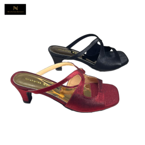 Nicholas Edison Heel Aruna Sandal Mid Low Heels Satin Slip on Terbaru