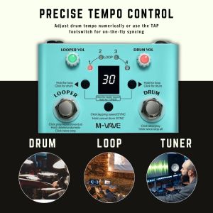 M-VAVE Lost Tempo V2 Drum Machines & Looper Pedal Built-in 30 Drums 11 Mins Recoding Time Guitar Ped