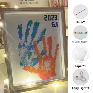 Hoyaa DIY Handprint Wooden Shadow Box Frame with Paint Set 8R Photo Frame with Stand Display Hand Paint for Couple Gifts