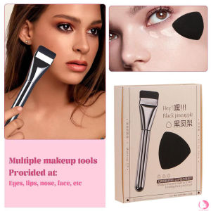3-In-1 Flat-Head Foundation Brush And Black Makeup Puff Blender Sponge Ultra-Thin Head Traceless Concealer Applicator Tool
