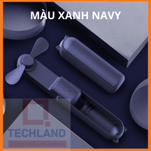 Quạt mini cầm tay tích điện 3 chế độ gió gấp gọn làm mát nhanh pin 2000mAh có sạc dự phòng cho điện thoại có dây đeo cổ  - QTechLand