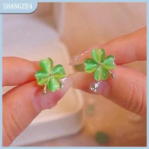 【SHANGZE4】 Fashion Elegant Luxurious Four Leaf Clover Opal Stud Earrings For Women Jewelry Party Accessries Gifts