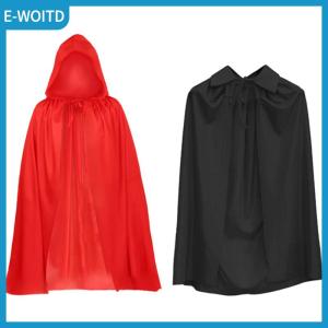 【E-WOITD】 Halloween Costume for men woman kids Female Girl Boy adult Death Scary Devil Role Red Black Witch Vampire Long Cape Cloak Hooded