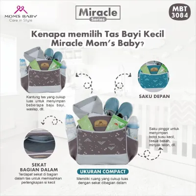 Tas Bayi Kecil Moms Baby Miracle Series MBT3084 / Tas Perlengkapan Bayi / Diapers Bag Bayi / Tas Traveling Bayi / Tas Baby Carrier Bayi