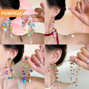 【PCWFKef】 ต่างหูห้อยสำหรับผู้หญิงสีสันสดใสไม่เหมือนใครดีไซน์โดพามีนสำหรับฤดูร้อนเครื่องประดับแฟชั่น