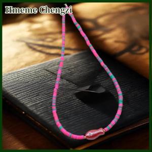 Hmeme Bohemian Style Colorful Fish Pendant Necklace For Women  Soft Polymer Clay Beads Multi-Color Beach Jewelry