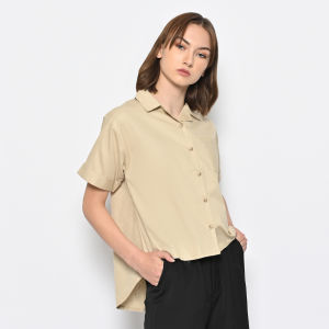 QUEENTIN Kemeja Wanita Casual 0195 Katun Twill Polos Lengan Pendek