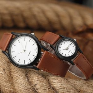 BHYJGD Leather Strap Quartz Watch Round Dial Minimalist Classic Wristwatches Elegant Stainless Steel Couples Watch Gifts