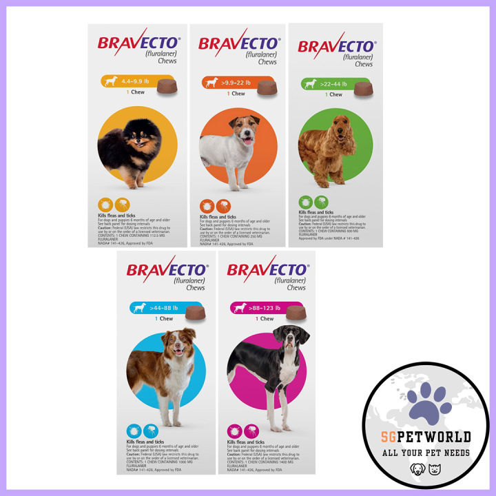 BRAVECTO for Dogs Tick and Flea Control 1 Chew for 3 months Protection All Sizes