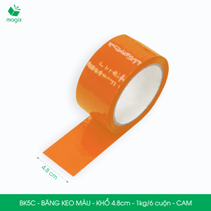 BK5C - 6 cuộn băng keo màu khổ 4.8cm loại 1kg/6 cuộn - Cam - Băng keo băng dính đóng hàng