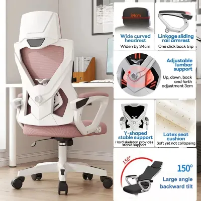 Bewell Ergonomic Computer Chair with Footrest Office Chair Mesh Cushion Gaming Chair Swivel Reclining Chair