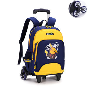 Pikachu Pattern Student Trolley School Bag 6-wheel Climbing Stairs 6-14 Year Old Boy 3-6 Grade Student Large-capacity Waterproof Wear-resistant Backpack