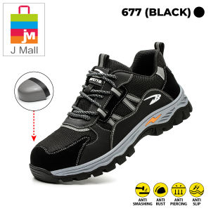 J MALL Safety Shoes Low-Cut Anti-Smashing Breathable and anti-puncture Protective Steel Toe Cap - 677 (BLACK)
