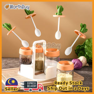Worthbuy Seasoning Bottle Spice Dispenser Storage Cactus Glass Condiment Jar Set With Spoon Botol Kaca