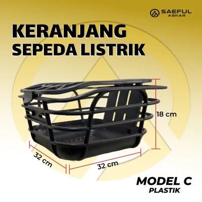 Keranjang Depan Sepeda Listrik Berbahan Plastik Kokoh dengan Lubang Botol Minum