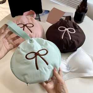 WEHUAN Bowknot Design Underwear Storage Bag Zipper Closure Korean Style Bra Sock Organizer Portable Space Saving Intimate Clothes Bag Business Trip