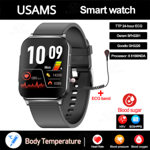 USAMS For Xiaomi Non-invasive Blood Glucose ECG+PTT Smart Watch Men 1.83" Screen Blood Pressure Oxygen Body Temperature Smartwatch 60+Dials Watch
