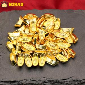 【N2HAO】 10pcs Ingot Gold Chinese Yuan Bao Wealth Golden Statue Ingots Decor Ornament Decorative Year New Bar Lucky Money Prosperity