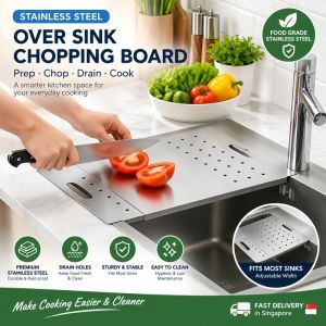 Expandable Stainless Steel Over Sink Cutting Board Multi-purpose Drainage Tray Sink Cover Fruit Vegetable Washing