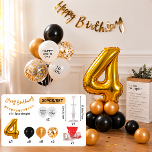 Gold Black Number 1 Balloon Happy Birthday Banner Balloon Stand Party Supplies 29PCS 1st Birthday Decoration Set