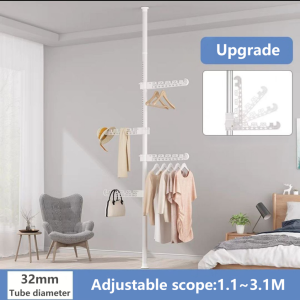 Clothes Drying Rack Height Adjustable 1.1 to 3.1M Floor to Ceiling Hanging Pole Clothes Hanger Stand