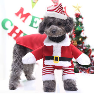 zhongku Pet Transformed Clothes Funny Dog Christmas Costume Standing Big Dog Labrador Husky Santa Cosplay Suit Cat Coat with Hat for Pets within 45kgs (XS-7XL)