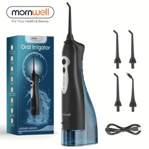 【Original 】Mornwell D52 Portable Oral Irrigator with 3 Replacement Heads & 3 Pressure Levels - USB Rechargeable 300ml Capacity Ergonomic Design for Home & Travel Durable Plastic Body Ideal for Gum Health & Dental Care Travel Oral Irrigator Sleek Dev