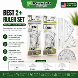 4Pcs Clear Geometry Set | Transparent Ruler Triangle Set Square & Protractor | Math Tools for Students
