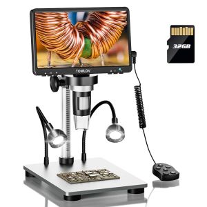 [🌷Buddha amulet identification🌷]【👍Limited Time Offer👍TOMLOV DM9 Pro HDMI Digital Microscope with 7 IPS Screen：1200X Video Coin Microscope for Entire Coin View 16MP Soldering Microscope with Metal Stand10 LED Lights SD Card Include Remote Control