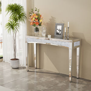 โต๊ะคอนโซลกระจก โต๊ะคอนโซล โมเดิร์น กระจก Artloge Modern Crushed Diamond Silver Mirrored Console Table 120x35x80.5cm Long Mirrored Entryway Table Crush Diamond Silver Vanity Table for Foyer Entrance Offices