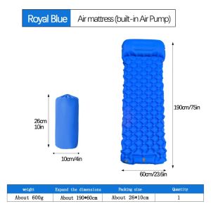 VIVAZ Nylon TPU Thảm ngủ cắm trại ngoài trời Bơm tích hợp 75 × 236in Đệm ngủ ngoài trời Bền Chức năng bước chân Nệm bơm hơi bãi biển
