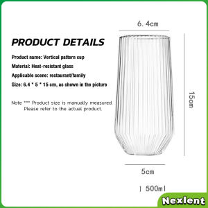 Nexlent Water Cup Coffee Milk Vertical Pattern Glass Simple Style High-Value Household Drink Cups 500ml